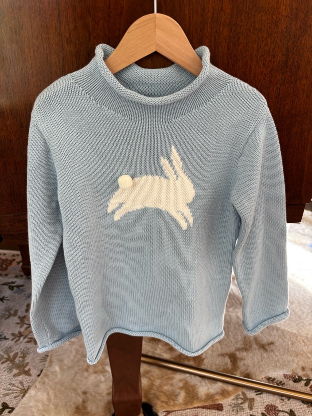 Mud Pie Light Blue Rollneck Bunny/Easter Sweater